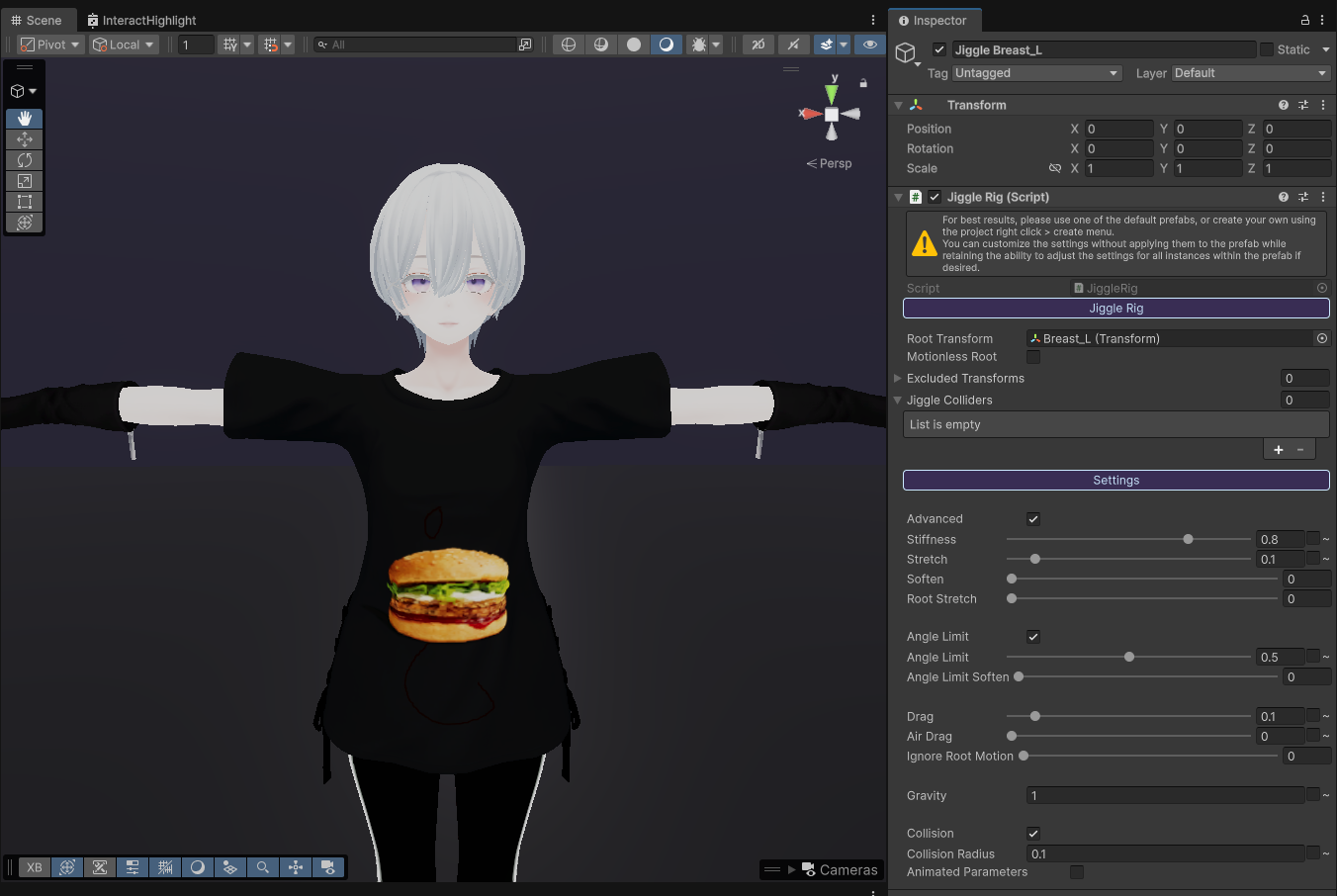 Inspector Window adding Jiggle Root component