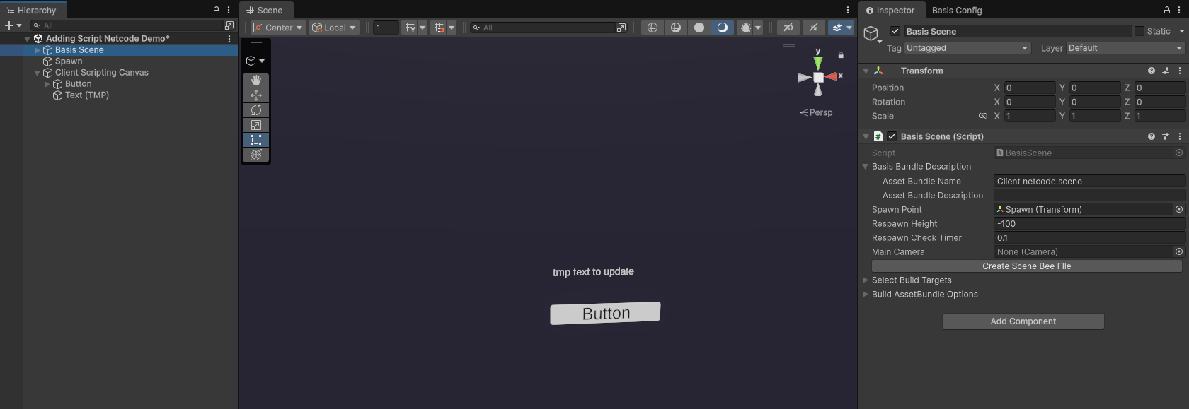 Inspector Window showing Basis Scene component