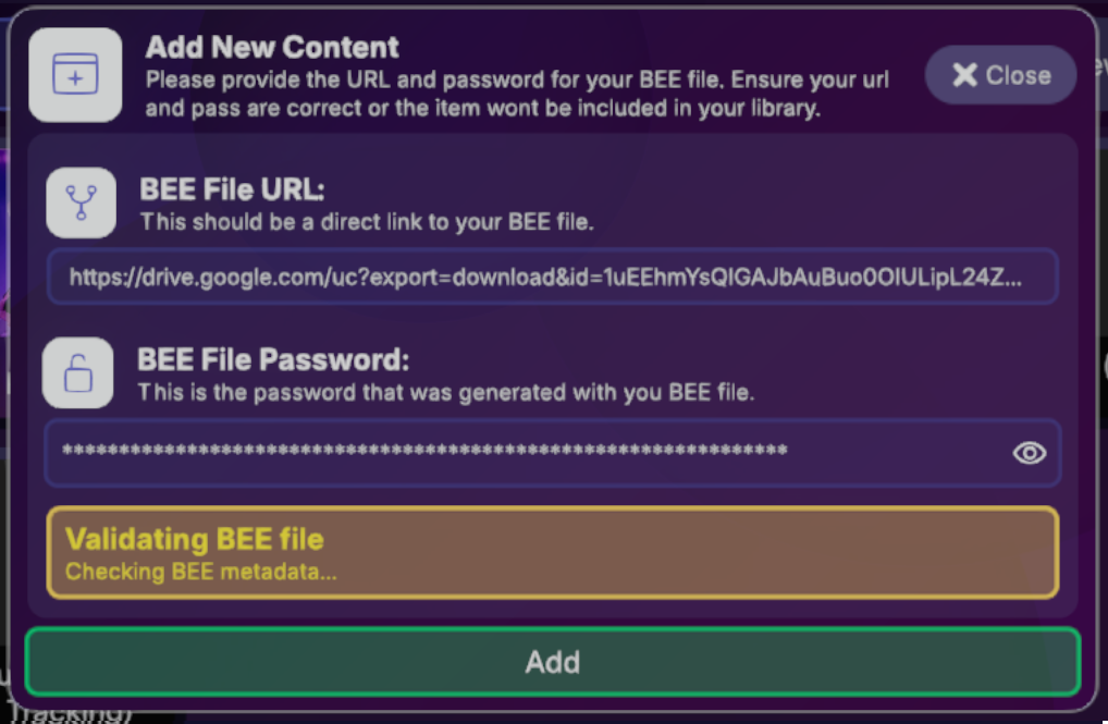 Add BEE file button
