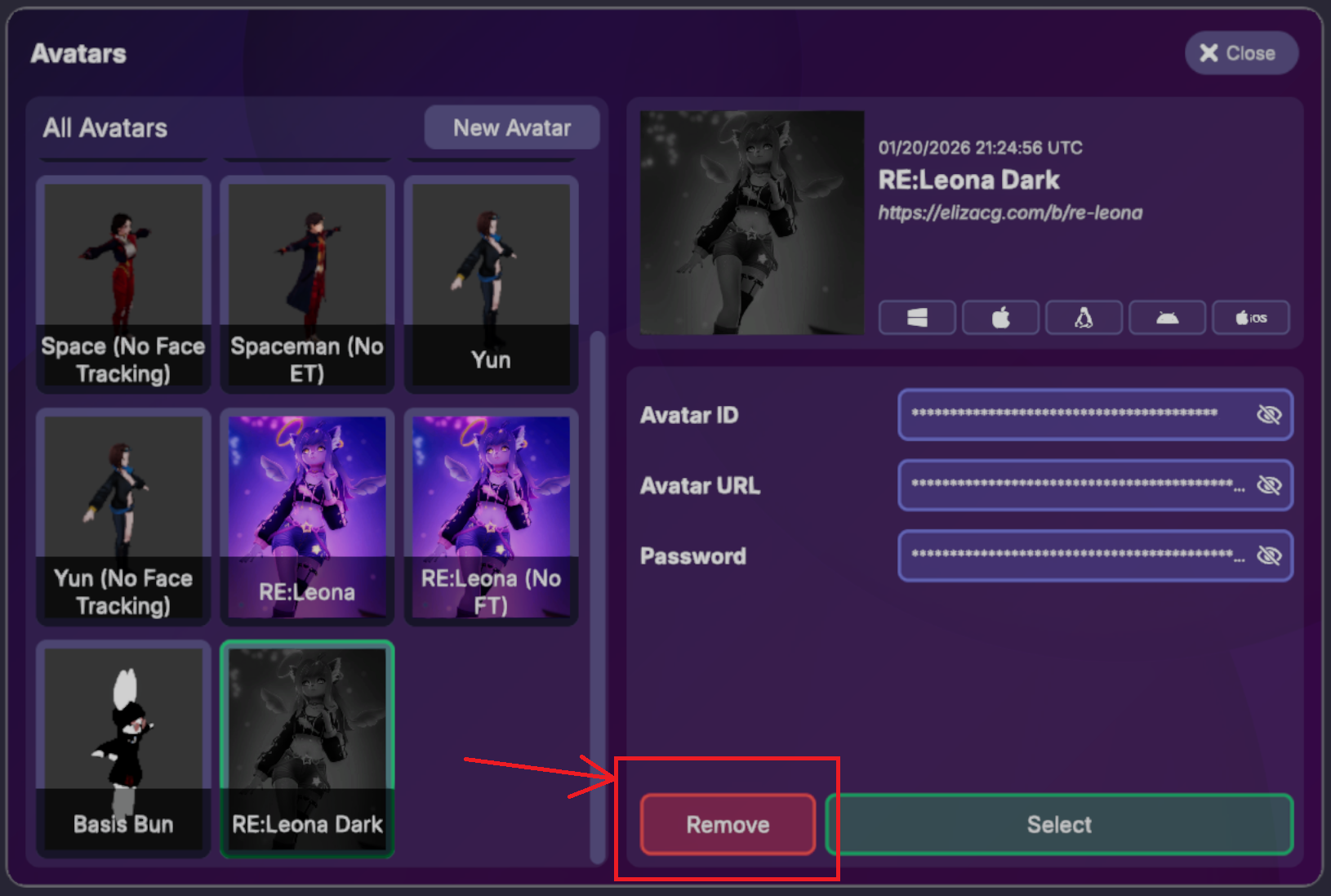 Delete Avatar button
