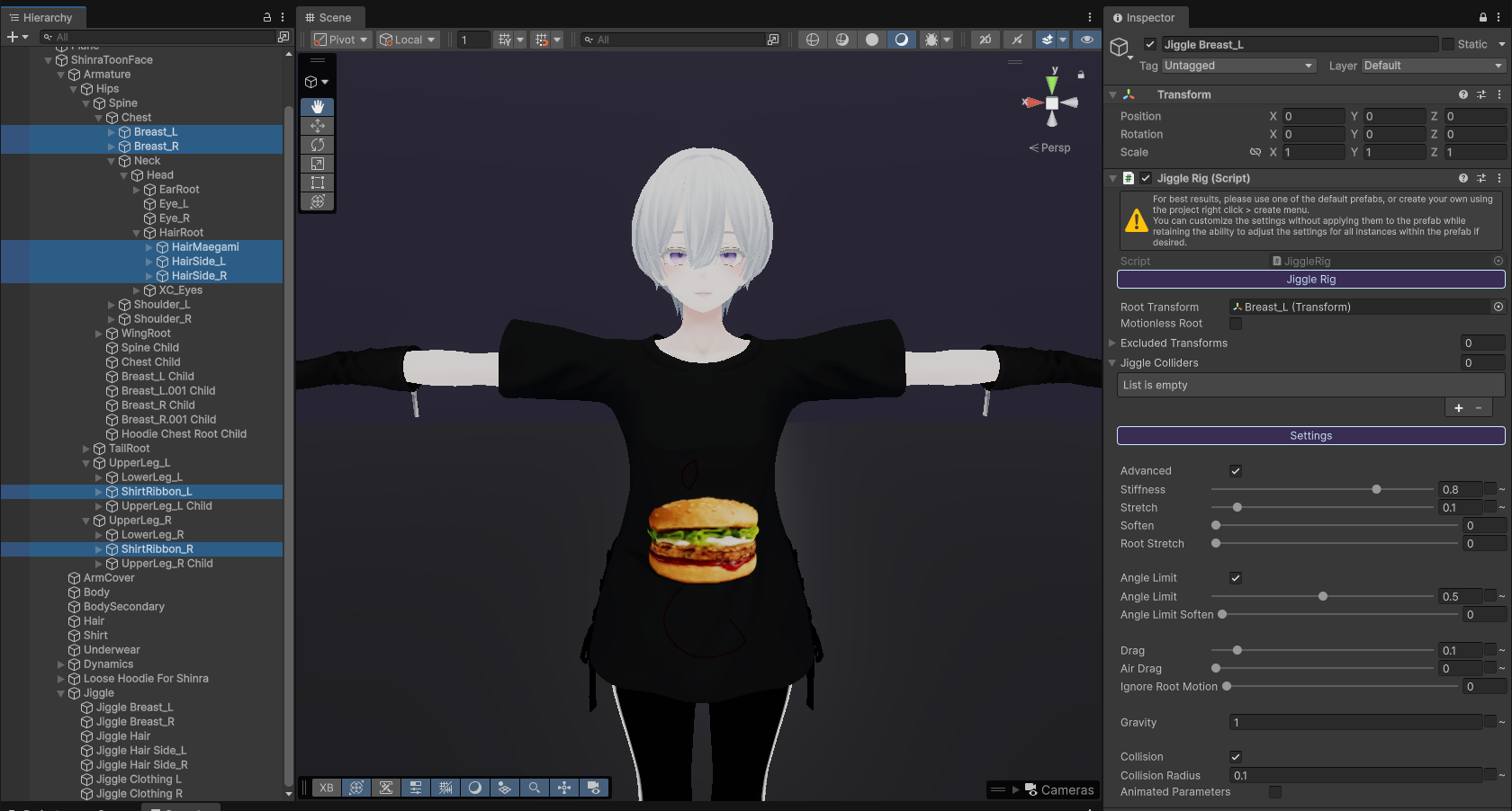 Inspector Window showing organised jiggles