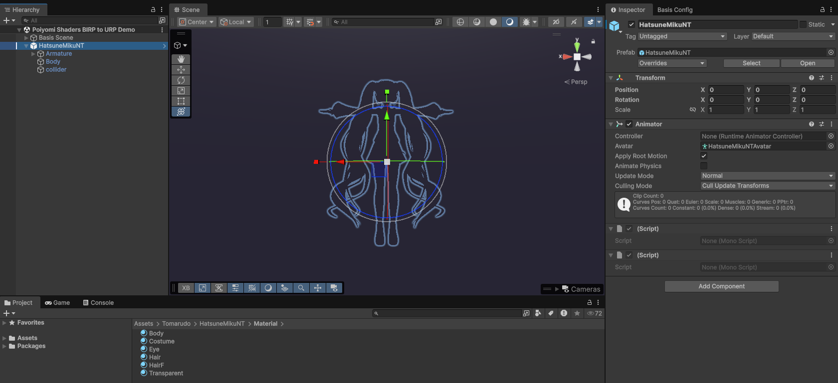 Inspector Window showing button and components