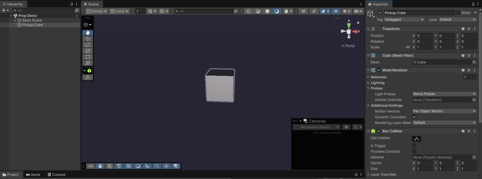Inspector Window at Cube