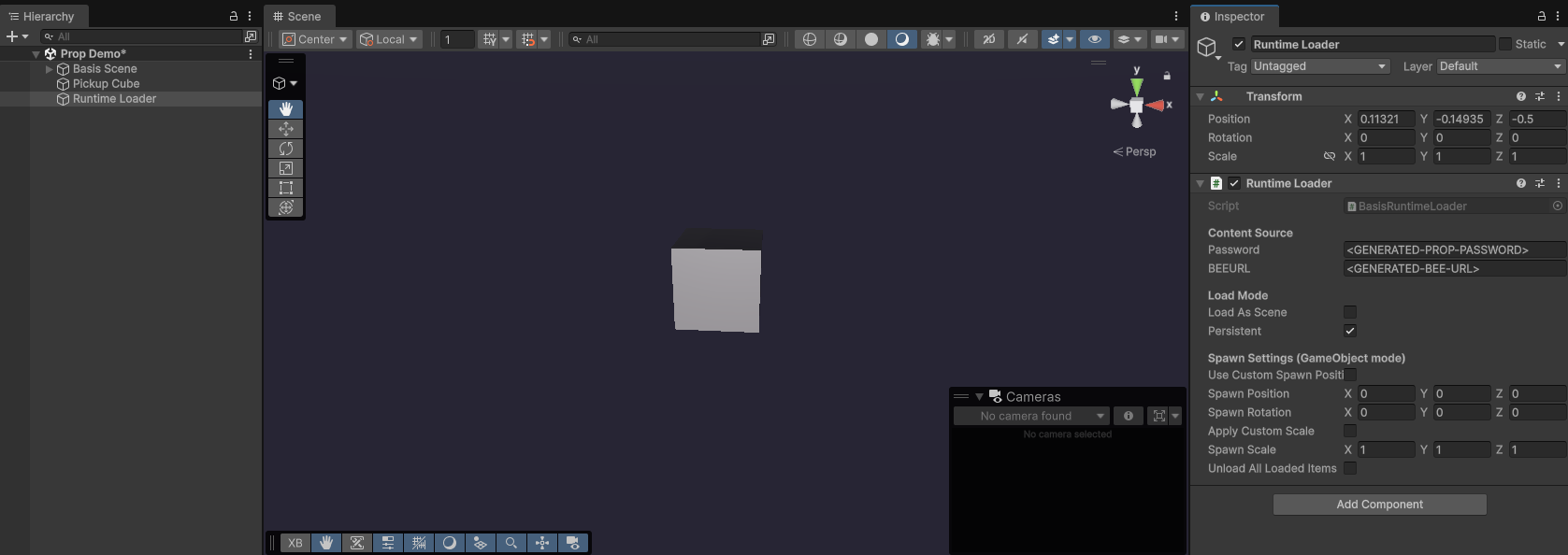 Inspector Window showing Runtime Loader