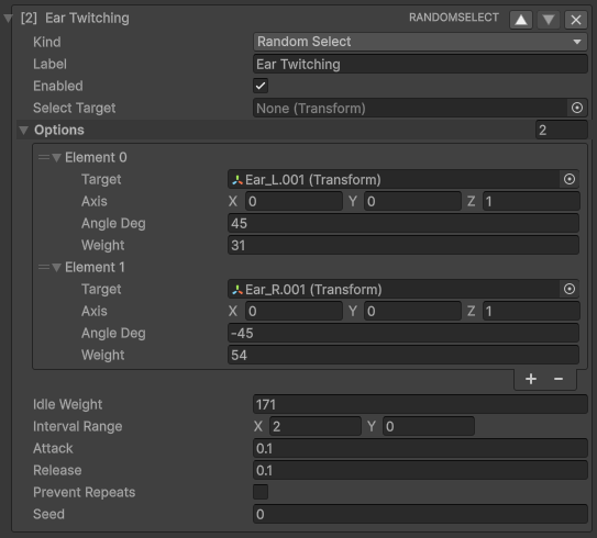 RandomSelect movement with weighted ear-pose options