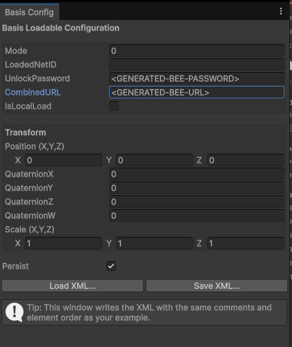Inspector window of Basis Config
