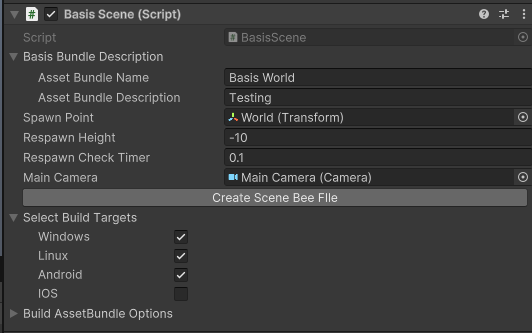 Create Scene Bee File button