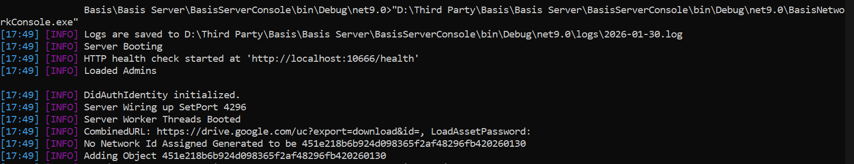 Server terminal output