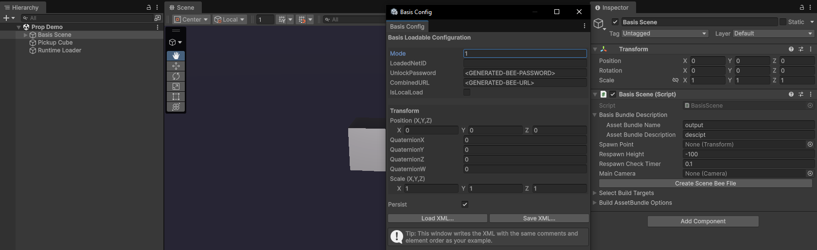Inspector Window for load config