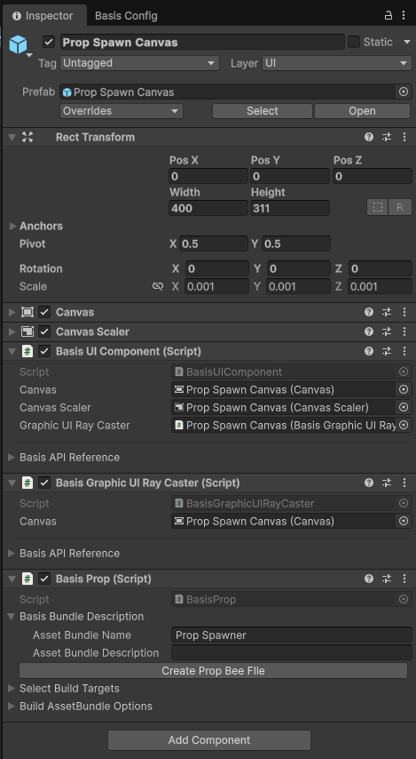 Inspector Window showing canvas and components