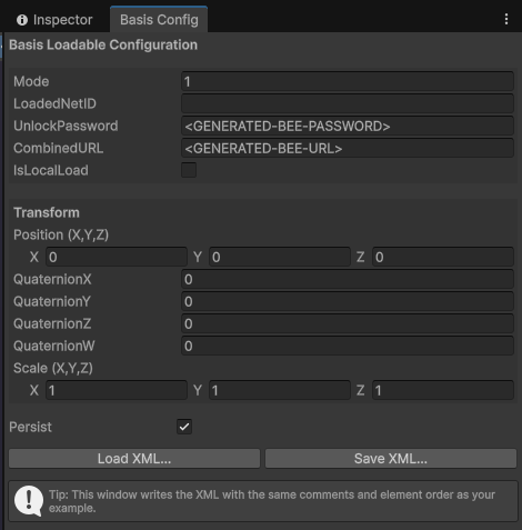 Inspector Window showing button and components