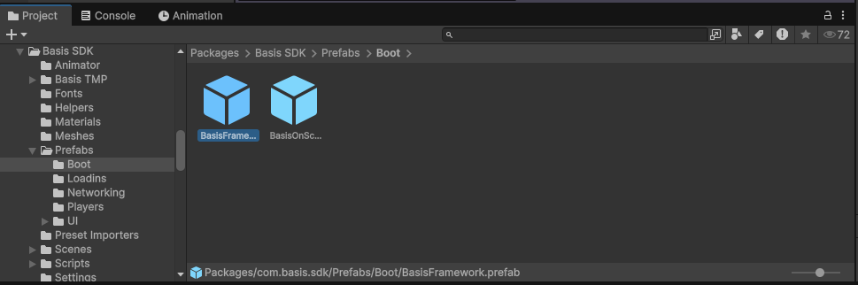BasisFramework prefab location