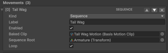 Sequence movement referencing a baked clip